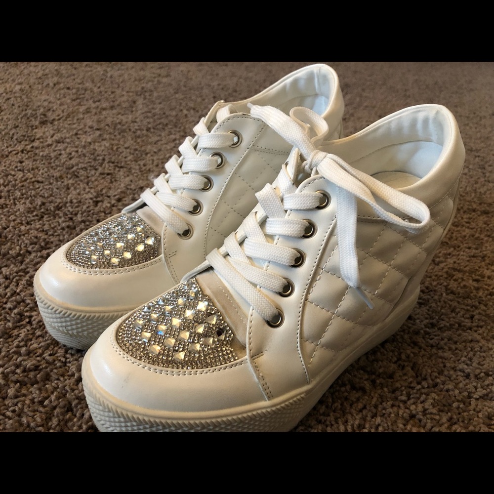 💎 Blinged Out Bridal Glitzy Sneaker with 4 Inch Wedge - Worn Once ! 💎 - Picture 9 of 10
